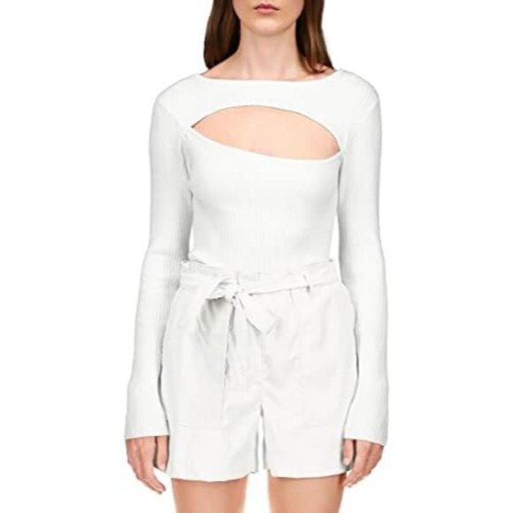 Sanctuary Women's Cut Out Crewneck Sweater Knit Ribbed Boat Neck White Size M - Picture 1 of 3
